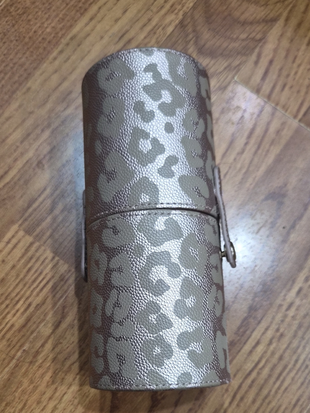 Hollis Metallic Rose Leopard-Print Cylinder Makeup Brush Case
